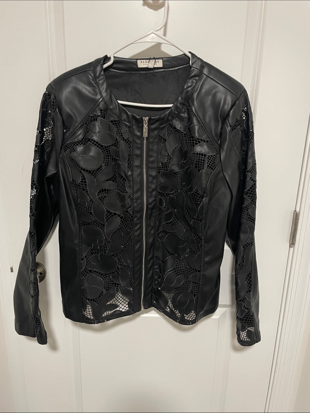 bagatelle Black Faux Leather Laser-Cut Panel Jacket
